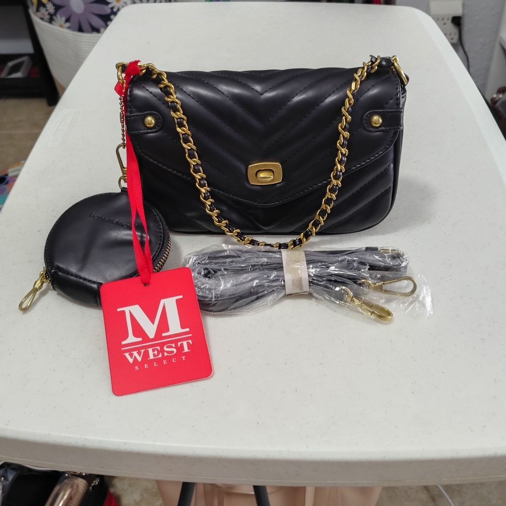 Brand New Black Quilted Crossbody Bag with Gold Hardware By Montana West